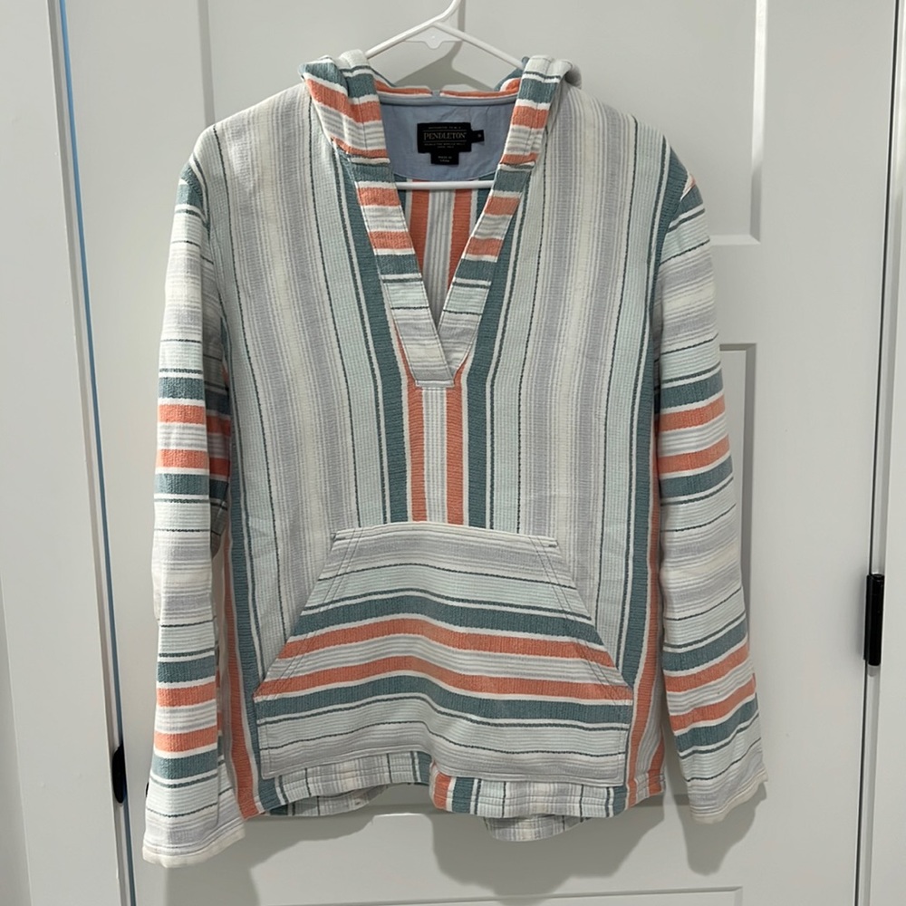 Pendleton orange and blue stripe fleece pullover
